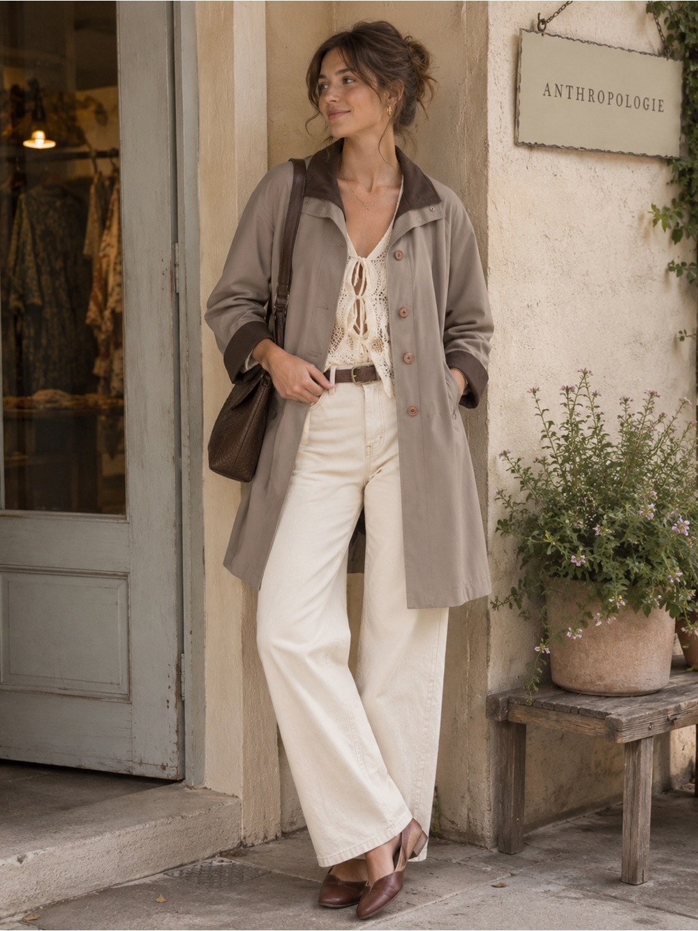 Gallery from Anthropologie Zip/Button Up Trench Coat size Petite Medium Women’s